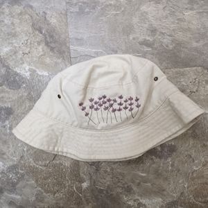 Lavender Embroidered Tan Bucket Hat